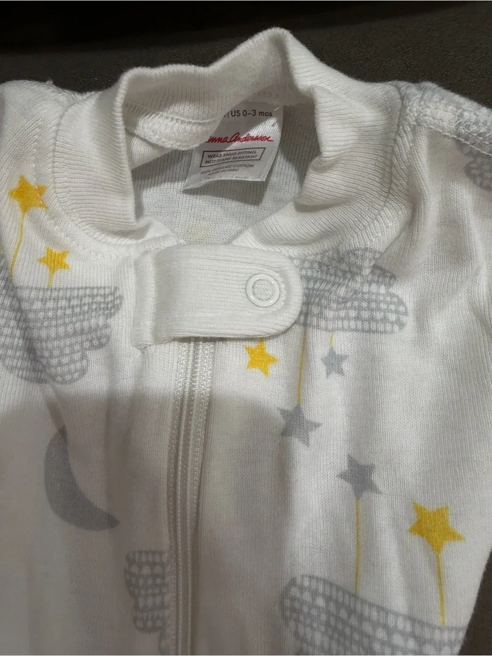 Hanna Andersson Baby Footie Sleep Bunting with Gray Clouds & Yellow Stars